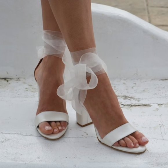 Lovely Bride by Anna bridal sandal shoe organza ribbon Greece sz 40 - Picture 1 of 11